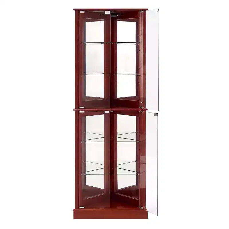 Okak Corner Curio Cabinet, Vetrina con 4 Ante e Ripiani Regolabili in Vetro Temperato, Mobile per Soggiorno