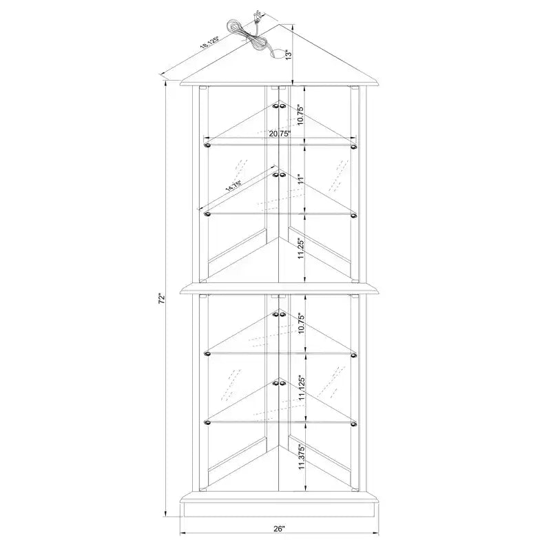 Okak Corner Curio Cabinet, Vetrina con 4 Ante e Ripiani Regolabili in Vetro Temperato, Mobile per Soggiorno