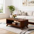 Hostack 41.5 Wood Coffee Table with Solid Wood Legs and Open Storage Shelf for Living Room, Espresso