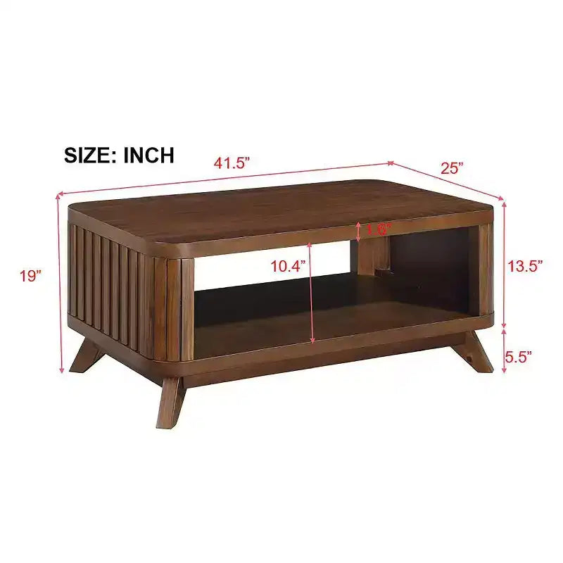 Tavolino da Caffè Hostack 41.5 in Legno con Gambe in Legno Massello e Ripiano Aperto per il Soggiorno, Espresso