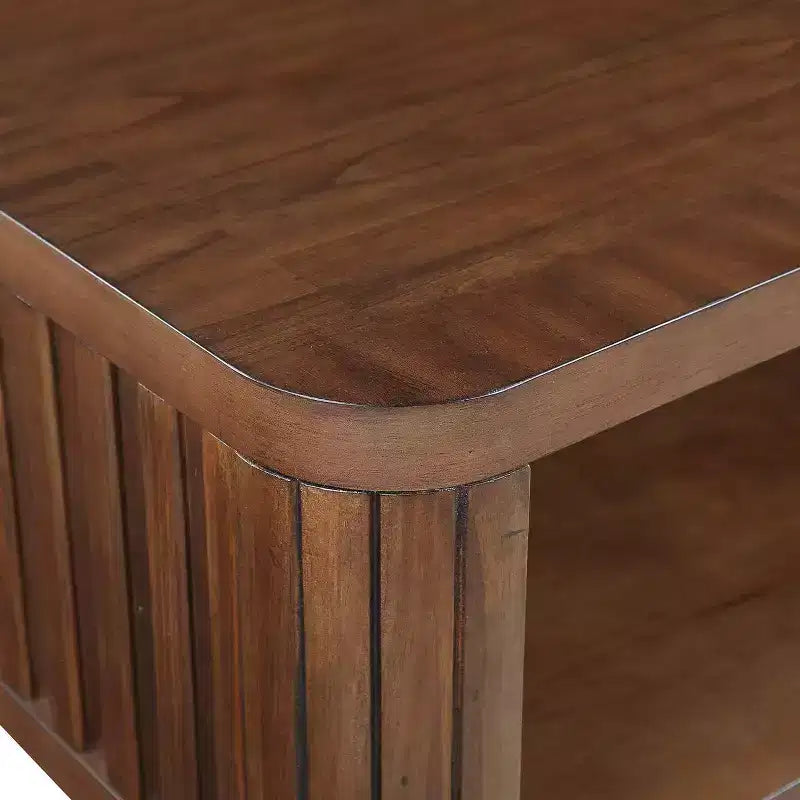 Tavolino da Caffè Hostack 41.5 in Legno con Gambe in Legno Massello e Ripiano Aperto per il Soggiorno, Espresso