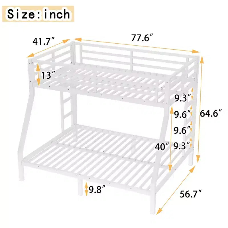 Bellemave Metal Twin Over Full Bunk Bed with Ladder and Guardrails, Heavy-Duty Steel Frame, Space-Saving Design, White