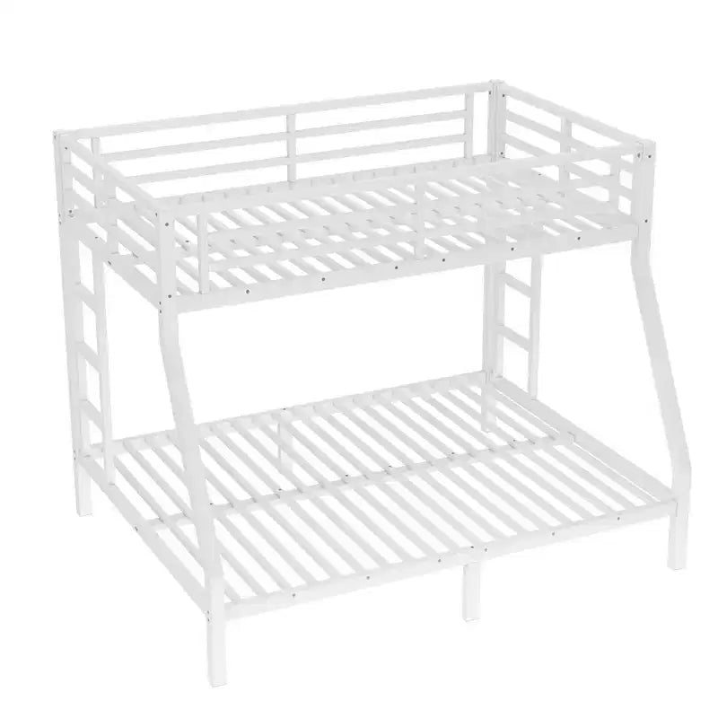 Bellemave Letto a castello in metallo a una piazza e mezzo con scaletta e sponde di protezione, struttura in acciaio resistente, design salvaspazio, bianco