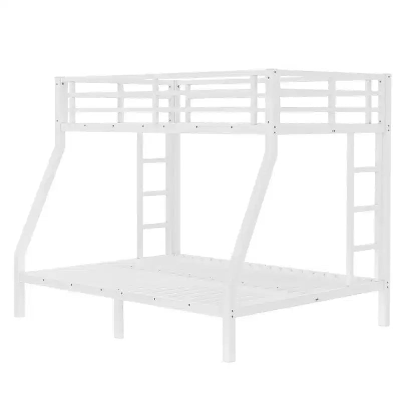Bellemave Letto a castello in metallo a una piazza e mezzo con scaletta e sponde di protezione, struttura in acciaio resistente, design salvaspazio, bianco