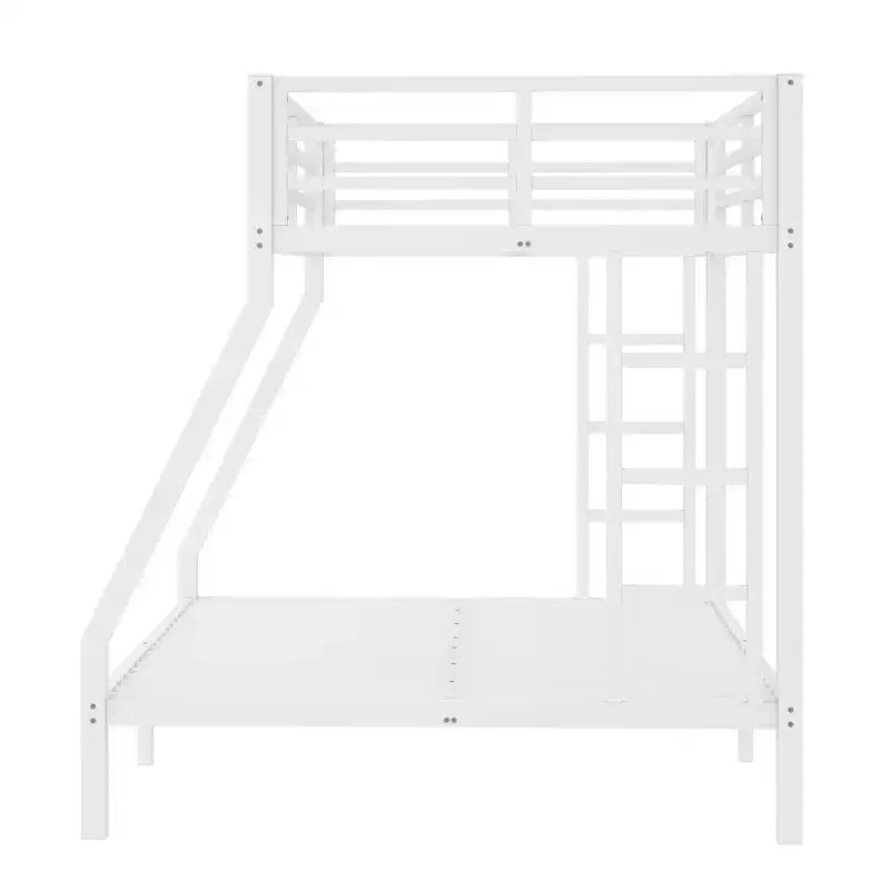 Bellemave Letto a castello in metallo a una piazza e mezzo con scaletta e sponde di protezione, struttura in acciaio resistente, design salvaspazio, bianco