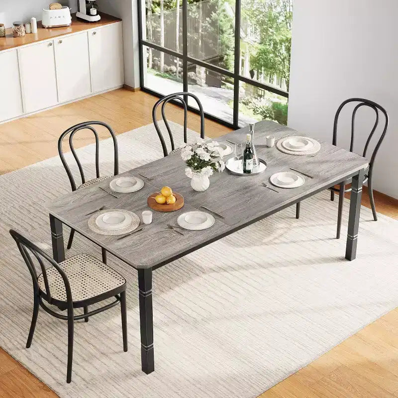 COZONY 79 Rectangular Dining Table, Seats 6-8, Modern Industrial Wood Top & Metal Legs for Kitchen & Dining Room