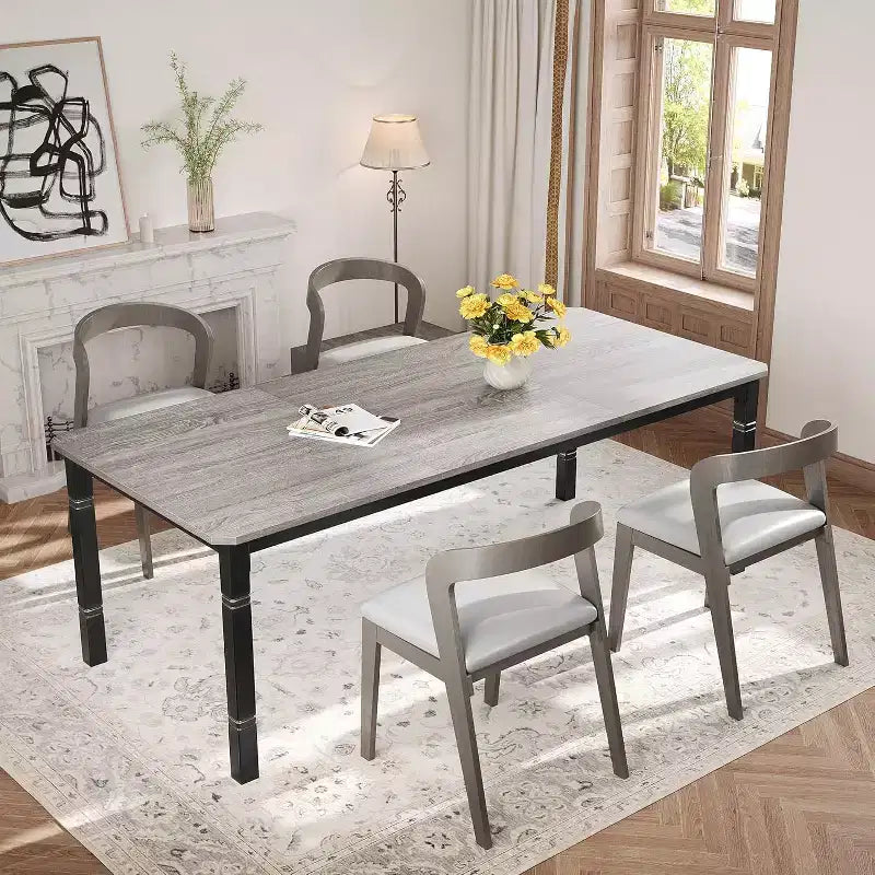 COZONY 79 Tavolo da Pranzo Rettangolare, 6-8 Posti, Piano in Legno Moderno Industriale e Gambe in Metallo per Cucina e Sala da Pranzo