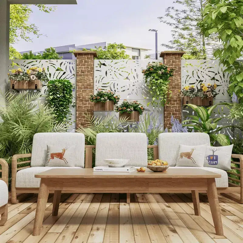 MAYEERTY 72H Divisorio per Ambienti Rettangolare con Telaio in Metallo Zincato, Schermo per la Privacy Autoportante, Recinzione da Giardino, Patio Bianco