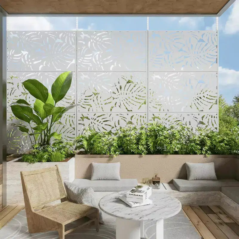 MAYEERTY 72H Divisorio per Ambienti Rettangolare con Telaio in Metallo Zincato, Schermo per la Privacy Autoportante, Recinzione da Giardino, Patio Bianco