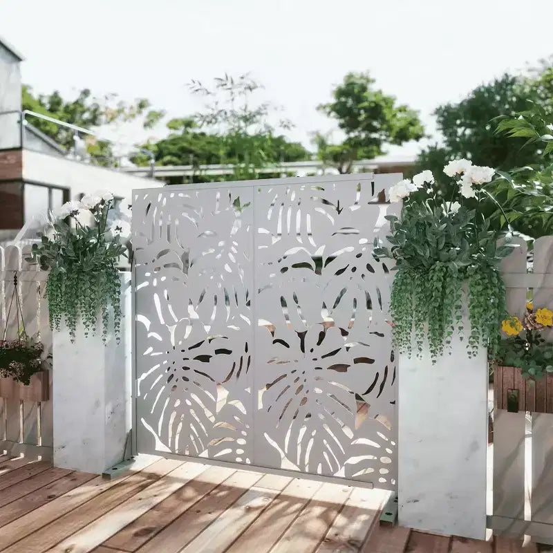 MAYEERTY 72H Divisorio per Ambienti Rettangolare con Telaio in Metallo Zincato, Schermo per la Privacy Autoportante, Recinzione da Giardino, Patio Bianco
