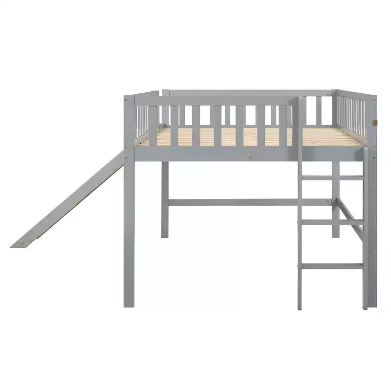 Letto a soppalco basso con scivolo, struttura letto a soppalco in legno per bambini con sponda di sicurezza alta per bambine e bambini