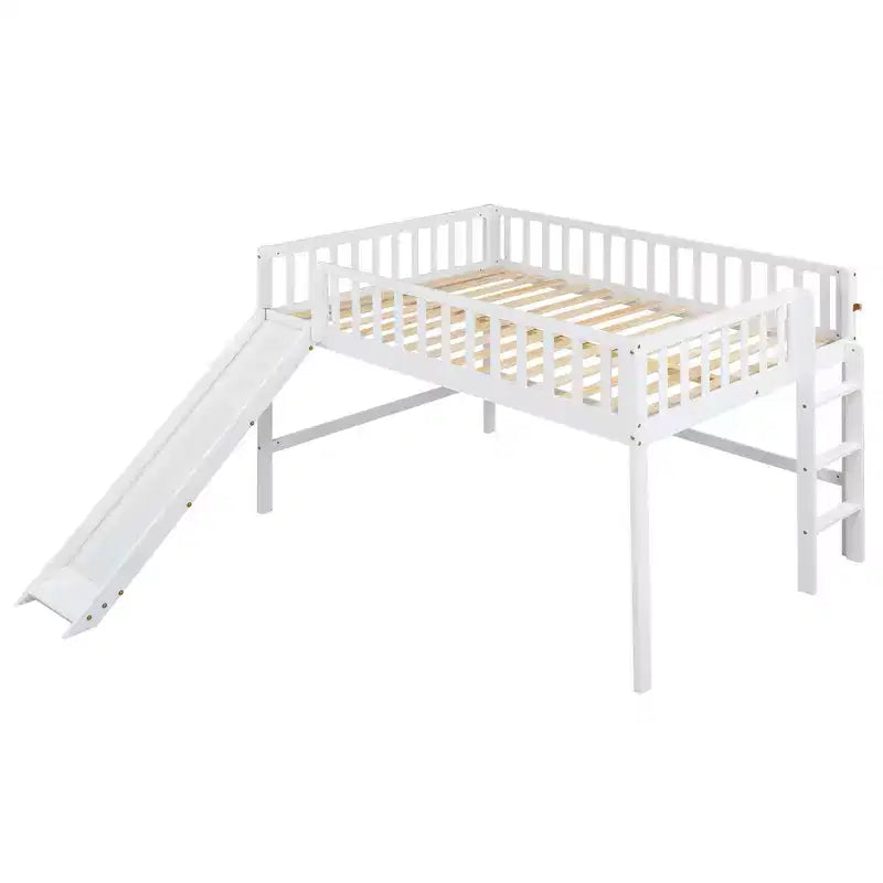 Letto a soppalco basso con scivolo, struttura letto a soppalco in legno per bambini con sponda di sicurezza alta per bambine e bambini