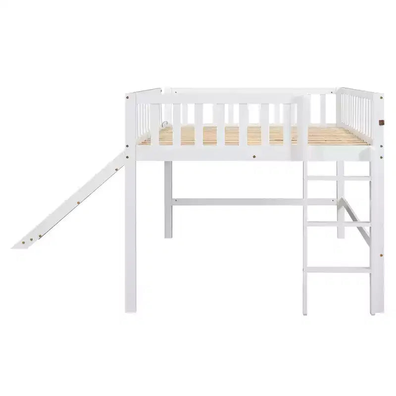 Letto a soppalco basso con scivolo, struttura letto a soppalco in legno per bambini con sponda di sicurezza alta per bambine e bambini