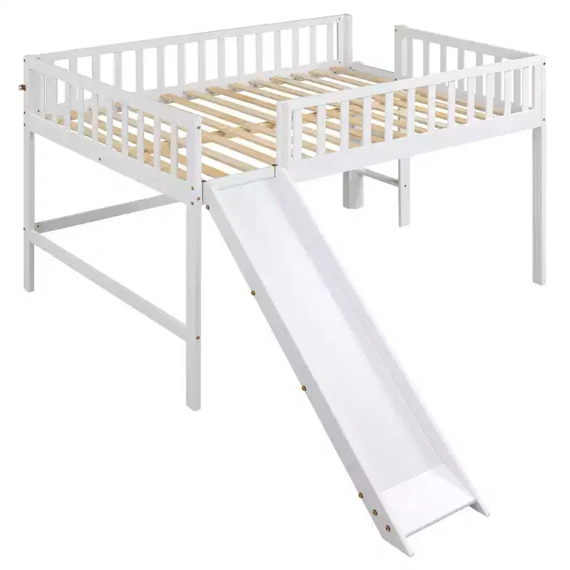 Letto a soppalco basso con scivolo, struttura letto a soppalco in legno per bambini con sponda di sicurezza alta per bambine e bambini