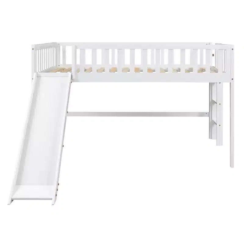 Letto a soppalco basso con scivolo, struttura letto a soppalco in legno per bambini con sponda di sicurezza alta per bambine e bambini