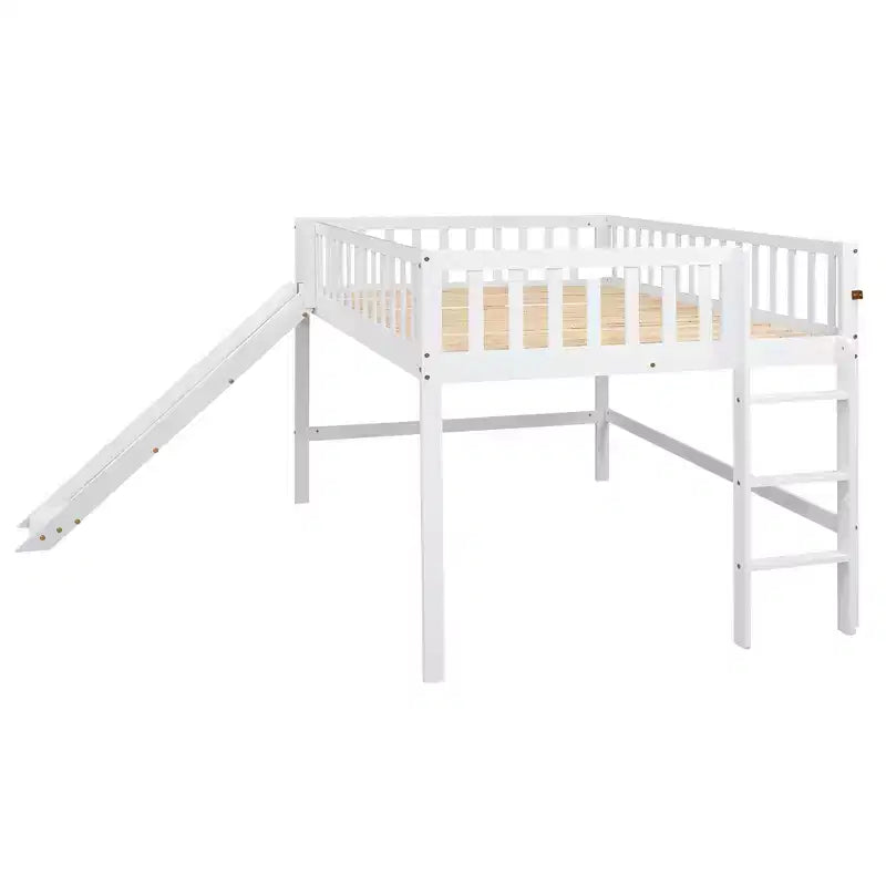 Letto a soppalco basso con scivolo, struttura letto a soppalco in legno per bambini con sponda di sicurezza alta per bambine e bambini