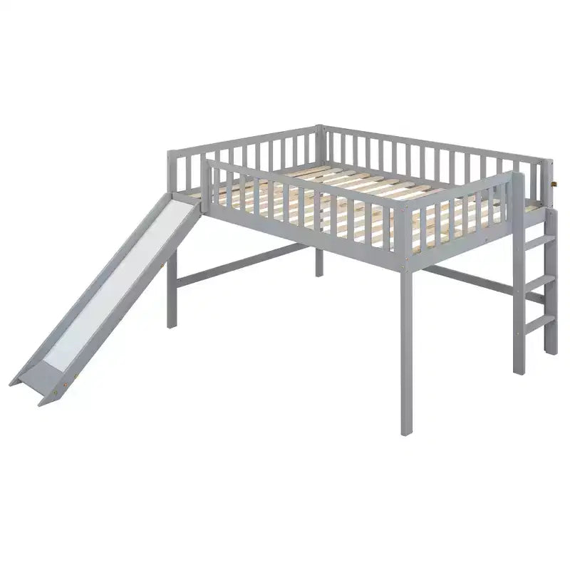 Letto a soppalco basso con scivolo, struttura letto a soppalco in legno per bambini con sponda di sicurezza alta per bambine e bambini