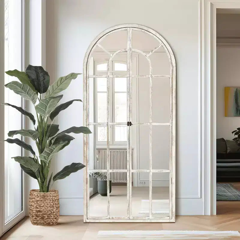 Specchio a figura intera MAYEERTY in legno massello, griglia ad angolo retto ad arco 71x31x1 pollici, apribile, senza supporto