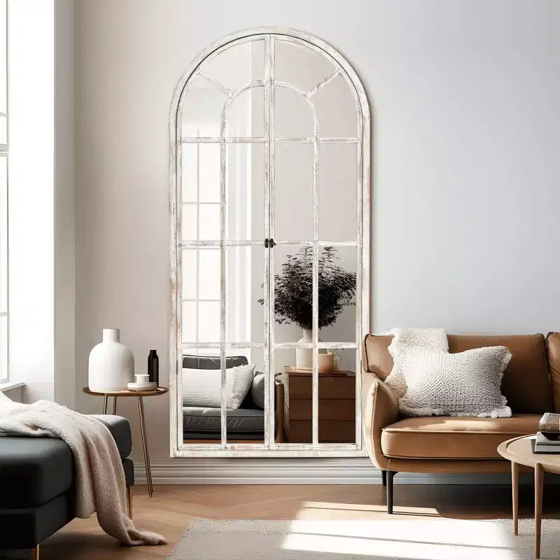 Specchio a figura intera MAYEERTY in legno massello, griglia ad angolo retto ad arco 71x31x1 pollici, apribile, senza supporto