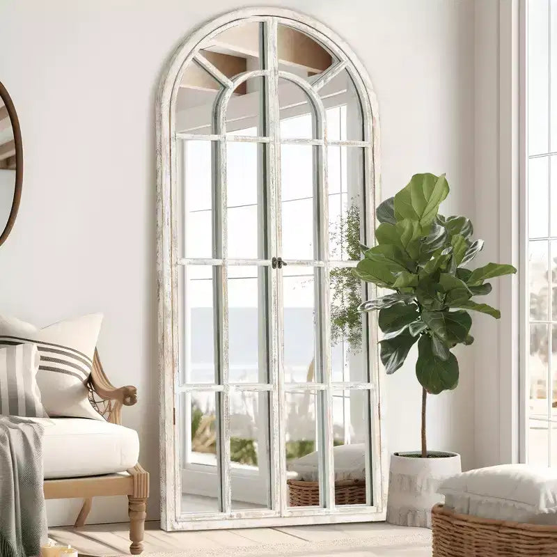 Specchio a figura intera MAYEERTY in legno massello, griglia ad angolo retto ad arco 71x31x1 pollici, apribile, senza supporto