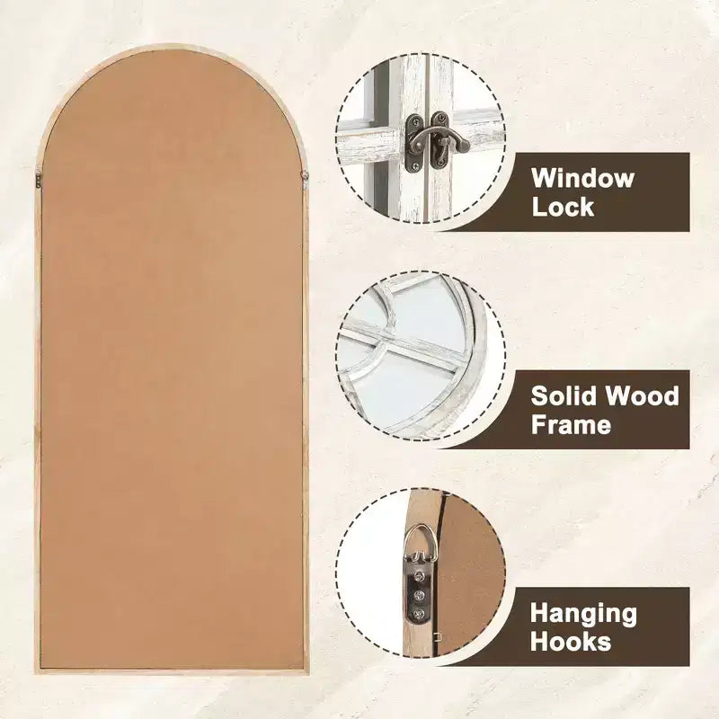 Specchio a figura intera MAYEERTY in legno massello, griglia ad angolo retto ad arco 71x31x1 pollici, apribile, senza supporto