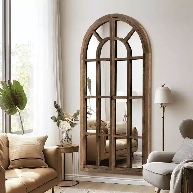 Specchio a figura intera MAYEERTY in legno massello, griglia ad angolo retto ad arco 71x31x1 pollici, apribile, senza supporto