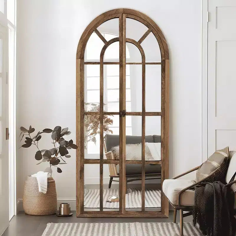 Specchio a figura intera MAYEERTY in legno massello, griglia ad angolo retto ad arco 71x31x1 pollici, apribile, senza supporto