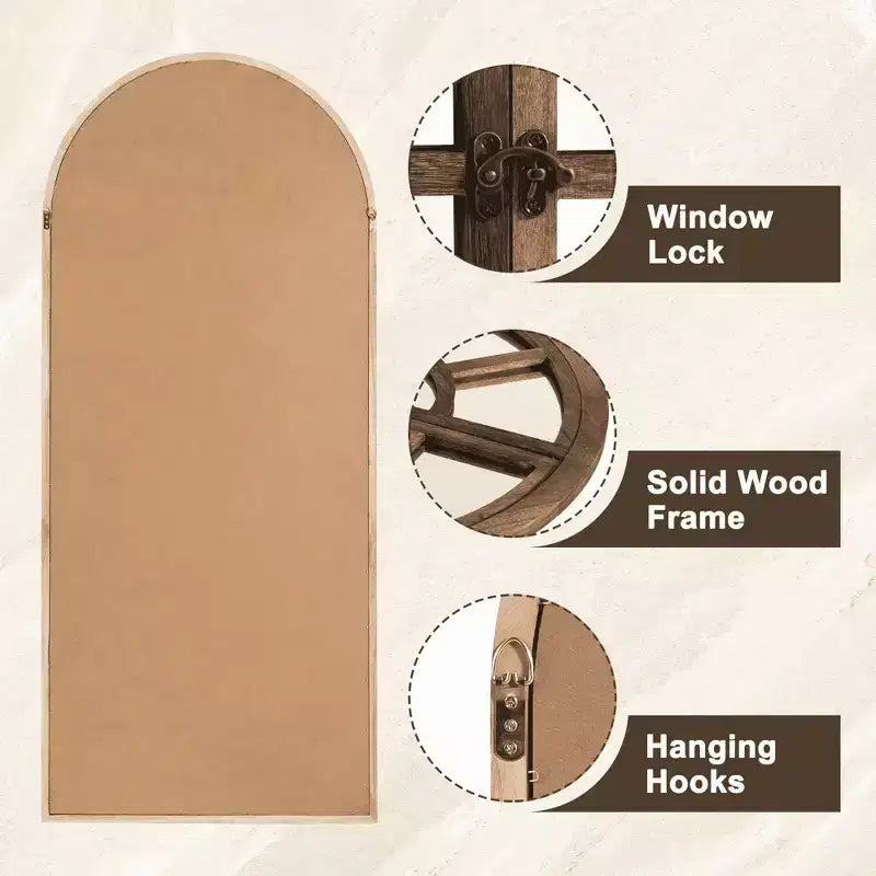Specchio a figura intera MAYEERTY in legno massello, griglia ad angolo retto ad arco 71x31x1 pollici, apribile, senza supporto