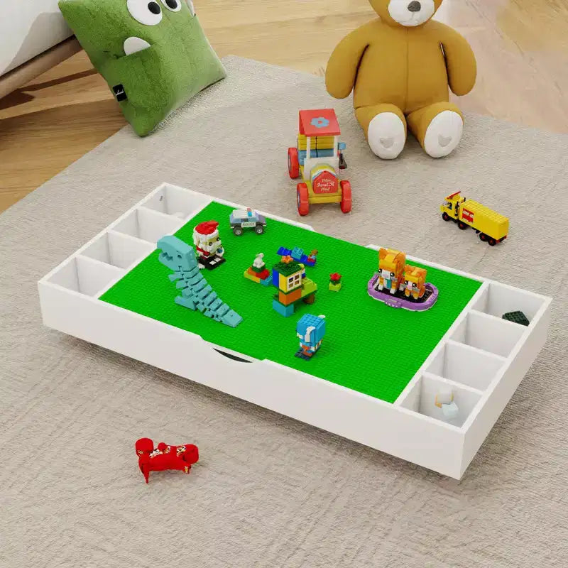 Il Tavolo da Gioco Pieghevole 2 in 1 e Contenitore Giocattoli Compatibile con Lego Adatto per Essere Riposto Sotto il Letto o il Divano-Bianco (38 x 18.7 x 5.9)
