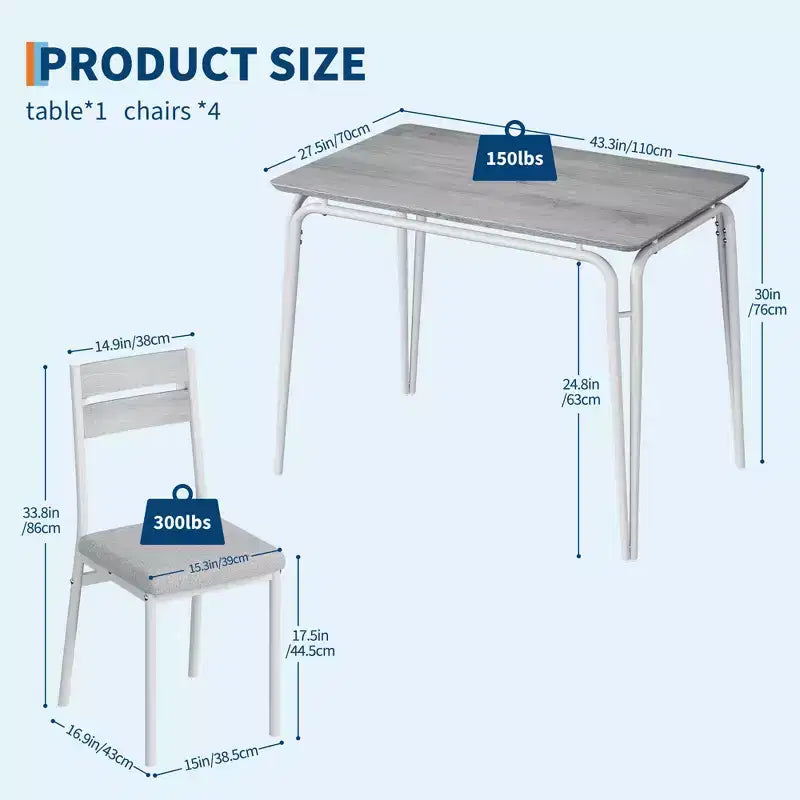 Set da tavolo da pranzo da 5 pezzi in stile rustico, tavolo in legno e sedie in PU per piccoli spazi