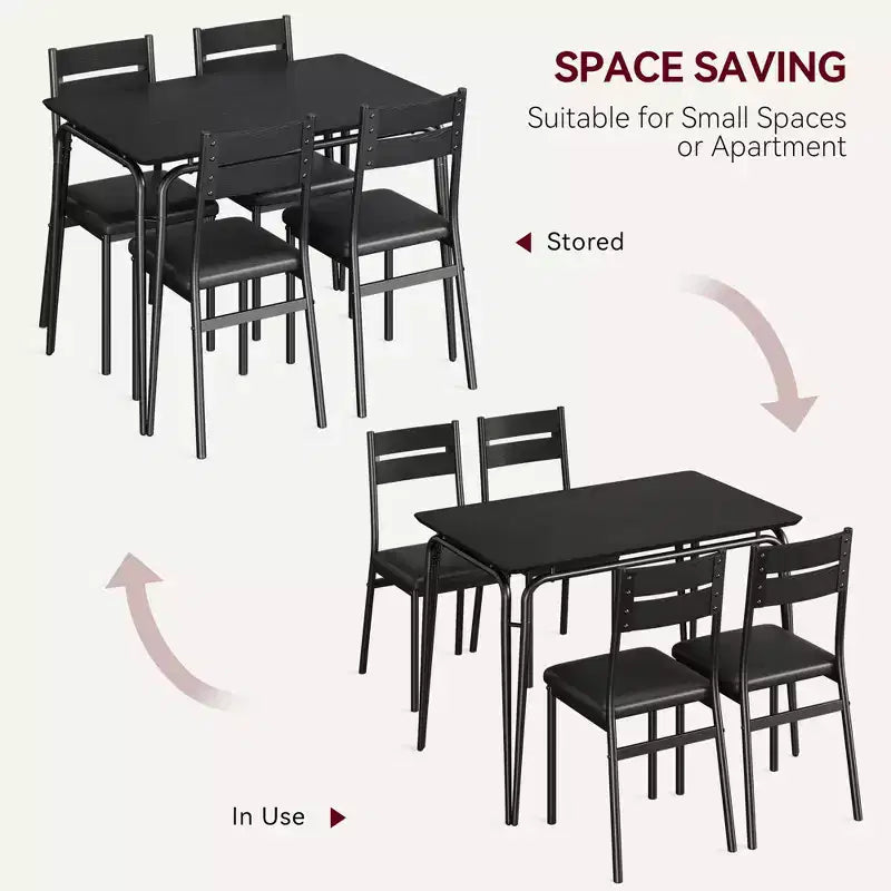 Set da tavolo da pranzo da 5 pezzi in stile rustico, tavolo in legno e sedie in PU per piccoli spazi