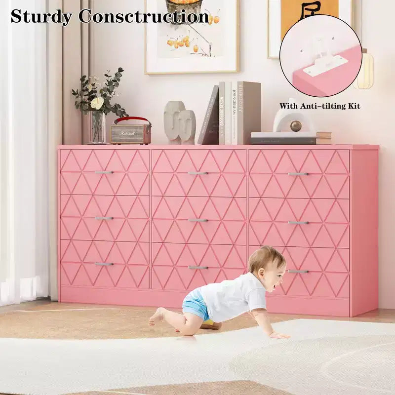 Comò a 9 cassetti, Cassettiera moderna in legno, Mobile TV con cassetti, Organizzatore cassetti in legno con presa di corrente per camera da letto, soggiorno