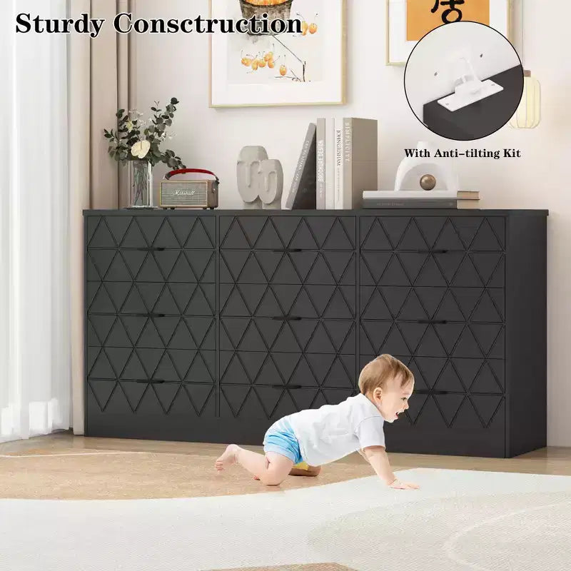 Comò a 9 cassetti, Cassettiera moderna in legno, Mobile TV con cassetti, Organizzatore cassetti in legno con presa di corrente per camera da letto, soggiorno