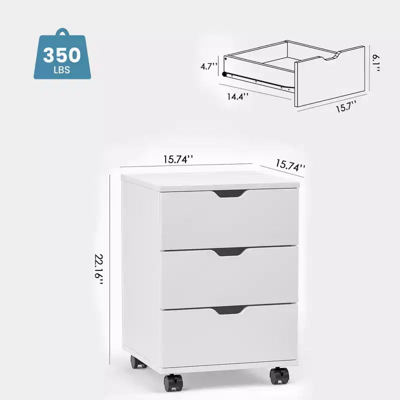 MAYEERTY Schedario Verticale a 3 Cassetti in Legno - Con Ruote, Non Assemblato per Ufficio Domestico (Nero)