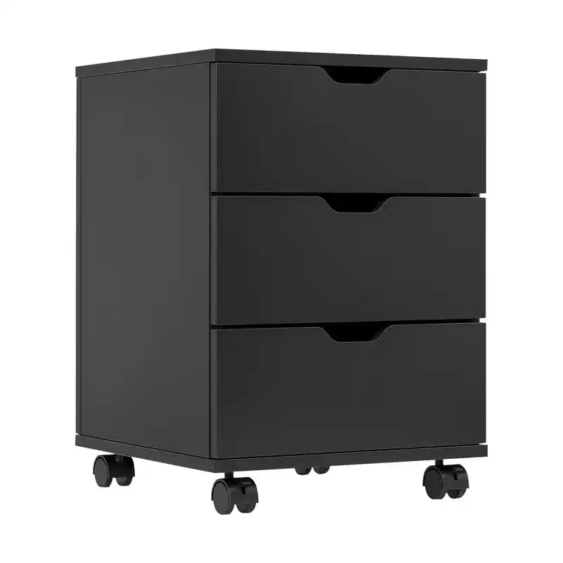 MAYEERTY Schedario Verticale a 3 Cassetti in Legno - Con Ruote, Non Assemblato per Ufficio Domestico (Nero)