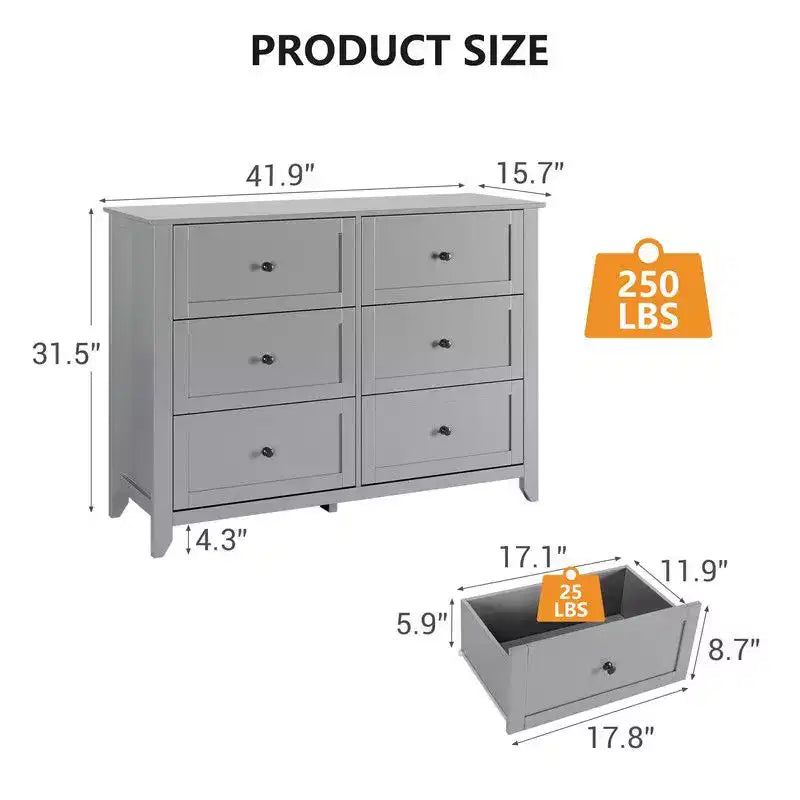 Coolmee Comò per Camera da Letto, Comò a 6 Cassetti per TV da 48 pollici, Porta TV Moderno in Legno per Soggiorno, Ripostiglio, Ingresso, Corridoio