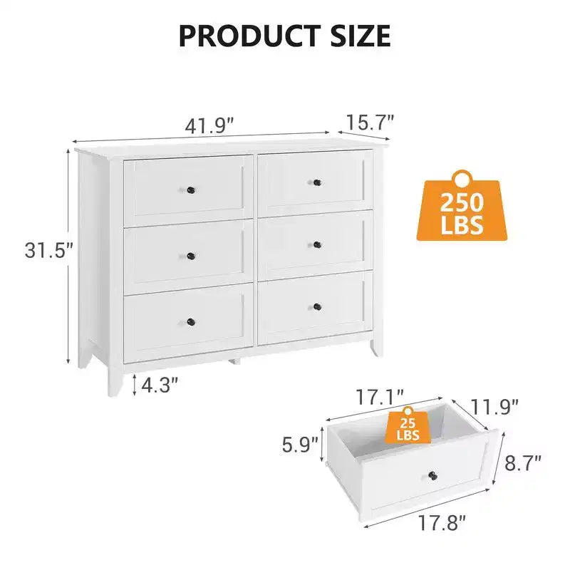 Coolmee Comò per Camera da Letto, Comò a 6 Cassetti per TV da 48 pollici, Porta TV Moderno in Legno per Soggiorno, Ripostiglio, Ingresso, Corridoio