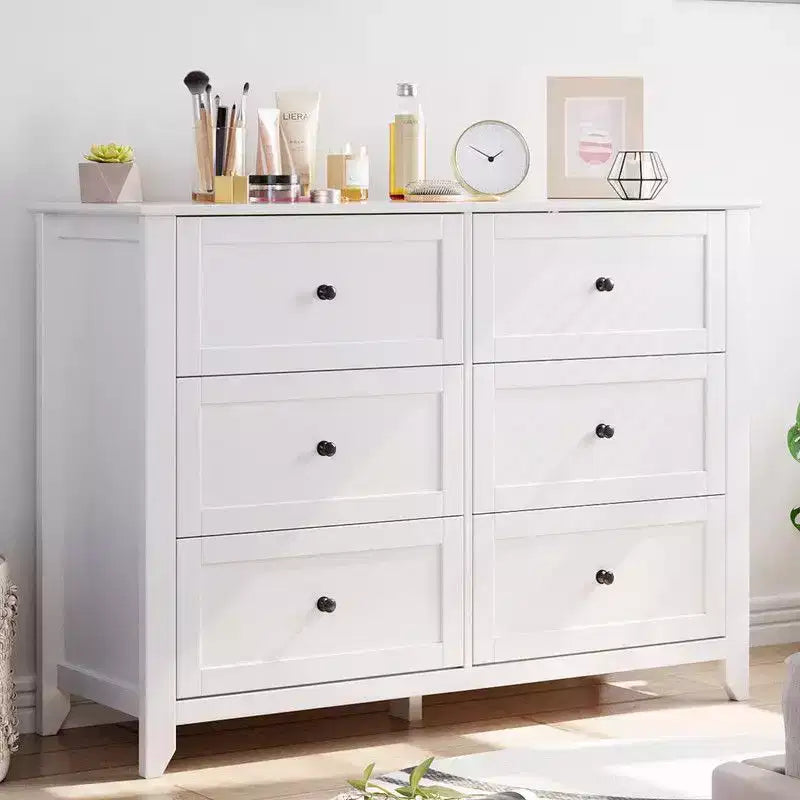 Coolmee Comò per Camera da Letto, Comò a 6 Cassetti per TV da 48 pollici, Porta TV Moderno in Legno per Soggiorno, Ripostiglio, Ingresso, Corridoio
