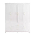 Keloyid Seusar White Wood 61.42 in. Armoire with 2 Drawers, Hanging Rod and Shelves