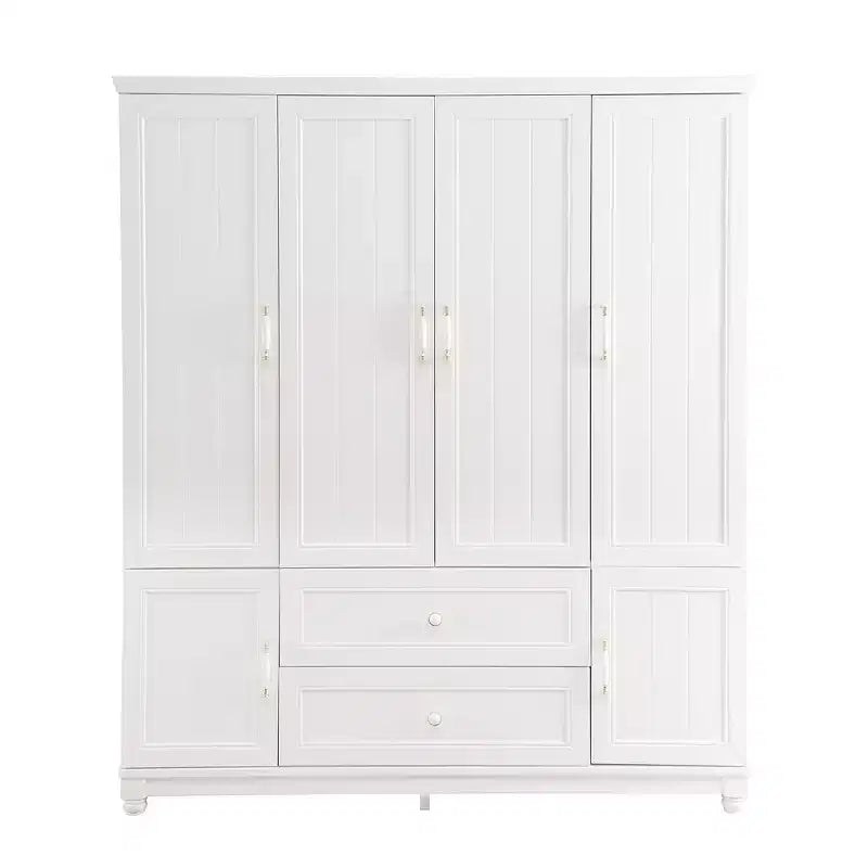 Keloyid Seusar White Wood 61.42 in. Armoire with 2 Drawers, Hanging Rod and Shelves