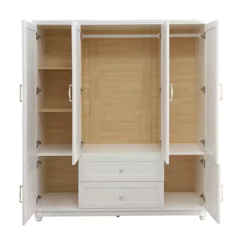 Keloyid Seusar White Wood Armadio da 156 cm con 2 cassetti, bastone appendiabiti e ripiani