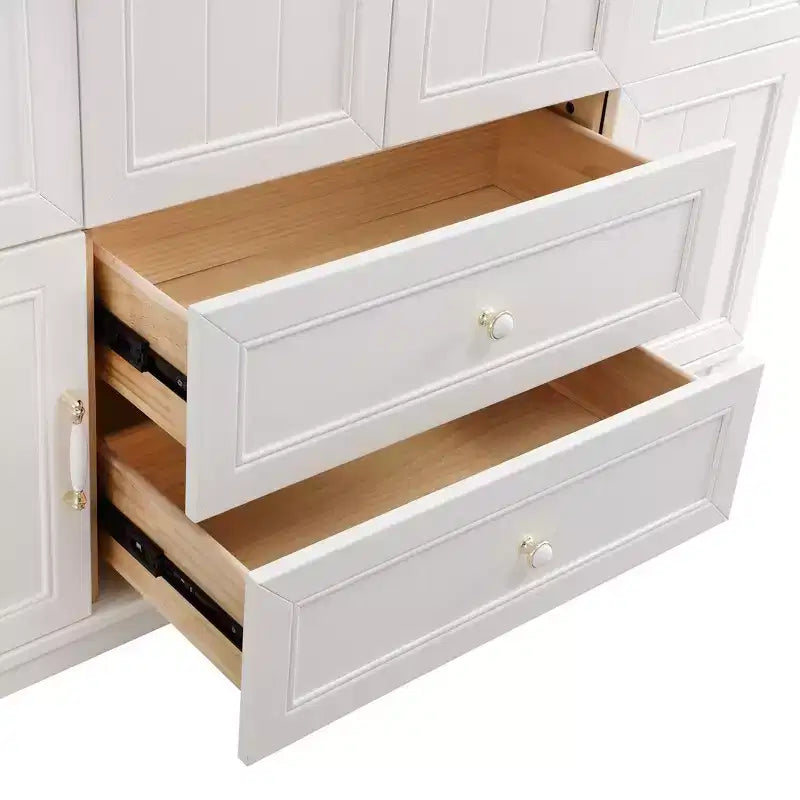 Keloyid Seusar White Wood Armadio da 156 cm con 2 cassetti, bastone appendiabiti e ripiani