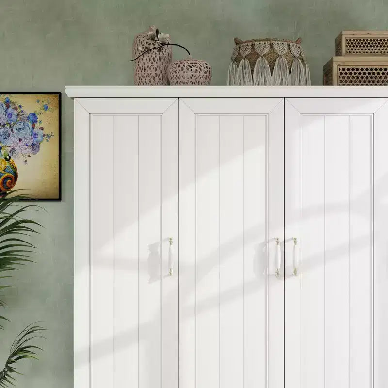 Keloyid Seusar White Wood Armadio da 156 cm con 2 cassetti, bastone appendiabiti e ripiani