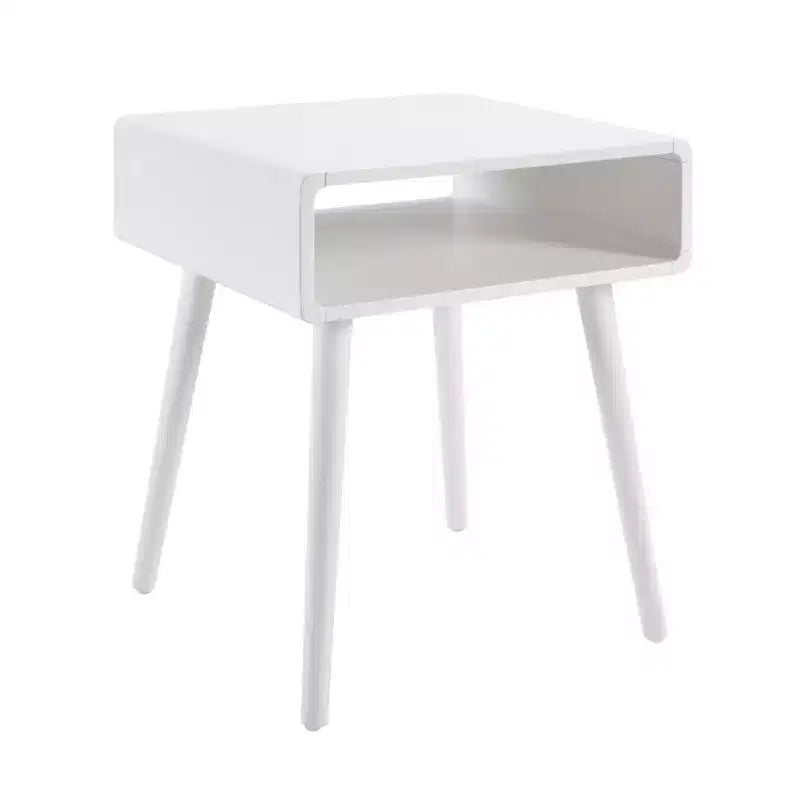 HomeStock Belmont Tavolino con ripiano, Tavolino laterale moderno di metà secolo con vano aperto, bordi curvi, gambe affusolate e superficie spaziosa