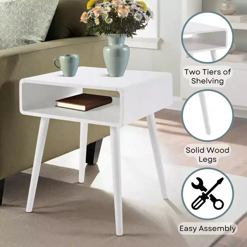 HomeStock Belmont Tavolino con ripiano, Tavolino laterale moderno di metà secolo con vano aperto, bordi curvi, gambe affusolate e superficie spaziosa
