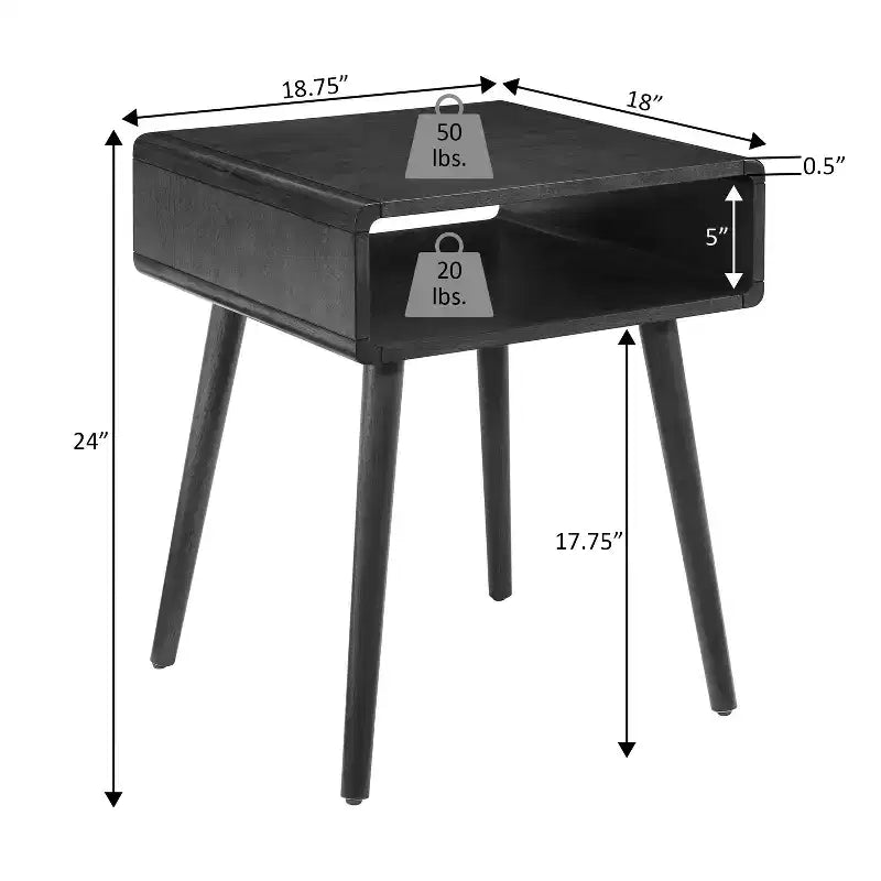 HomeStock Belmont Tavolino con ripiano, Tavolino laterale moderno di metà secolo con vano aperto, bordi curvi, gambe affusolate e superficie spaziosa