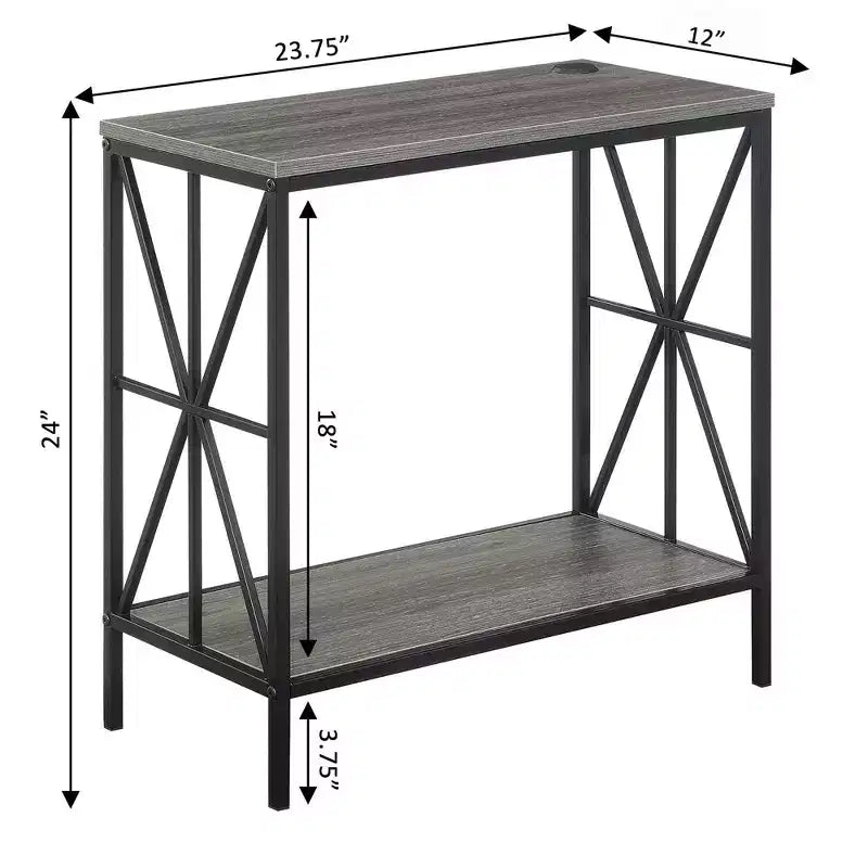 HomeStock Belmont Tavolino laterale con stazione di ricarica e ripiano, due porte USB, elegante tavolino con cornice a croce per l'arredamento della camera da letto