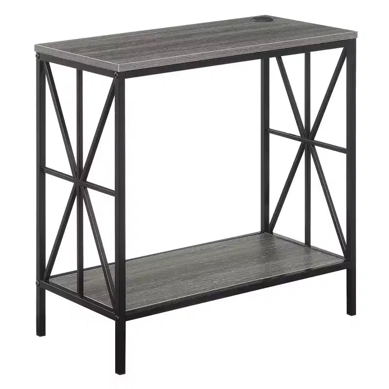 HomeStock Belmont Tavolino laterale con stazione di ricarica e ripiano, due porte USB, elegante tavolino con cornice a croce per l'arredamento della camera da letto