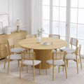 PexFix 60 Solid Wood Round Dining Table Kitchen Table for 6-8 with Tabletop & Concave Cylinder Legs for Living/Dining Room Coffee Office Natural