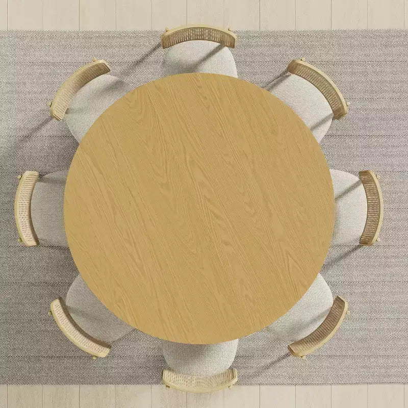PexFix Tavolo da pranzo rotondo da 60 pollici in legno massello, tavolo da cucina per 6-8 persone con piano e gambe a cilindro concavo per soggiorno/sala da pranzo, caffè, ufficio, naturale